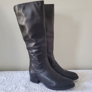 STEVE MADDEN Jasper Womens Black Leather, Back Zip Tall Boots